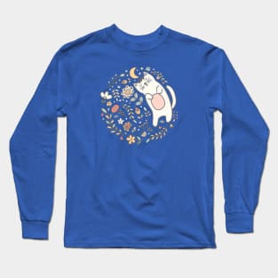 A Seriously Sleepy Kitty Cat Snoozing Under The Stars Long Sleeve T-Shirt